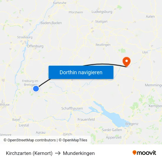Kirchzarten (Kernort) to Munderkingen map