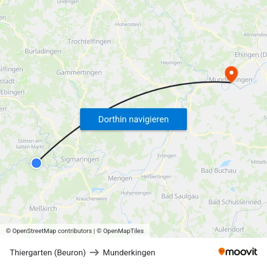 Thiergarten (Beuron) to Munderkingen map
