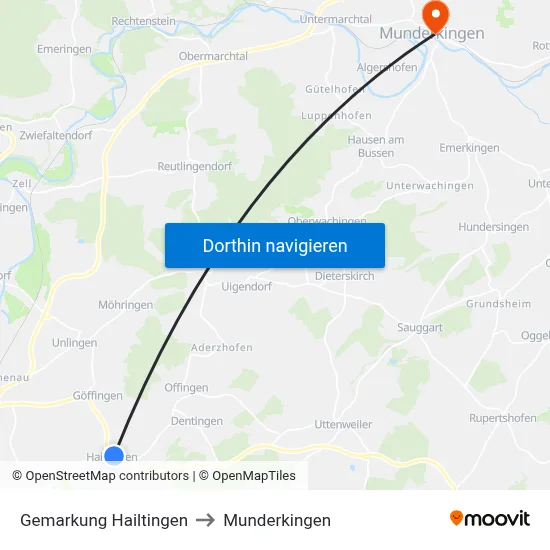 Gemarkung Hailtingen to Munderkingen map