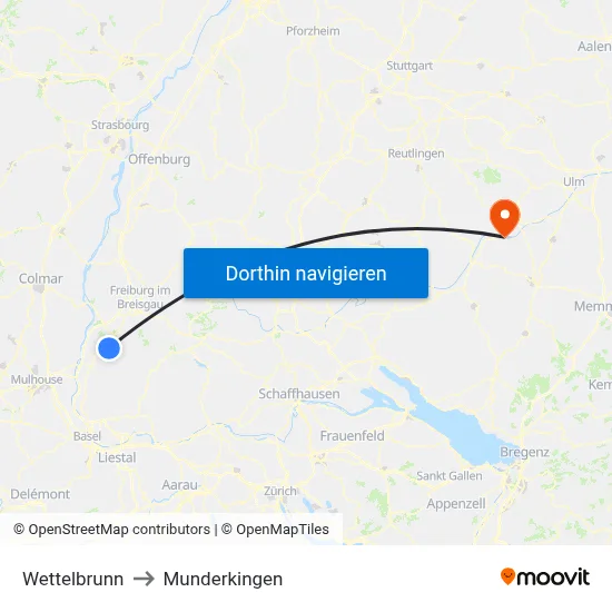 Wettelbrunn to Munderkingen map