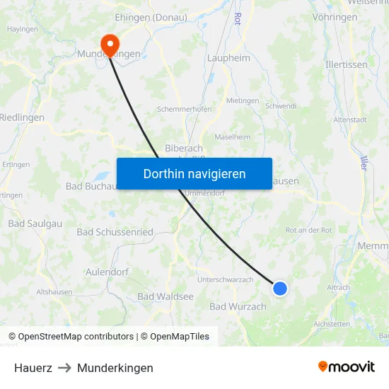 Hauerz to Munderkingen map