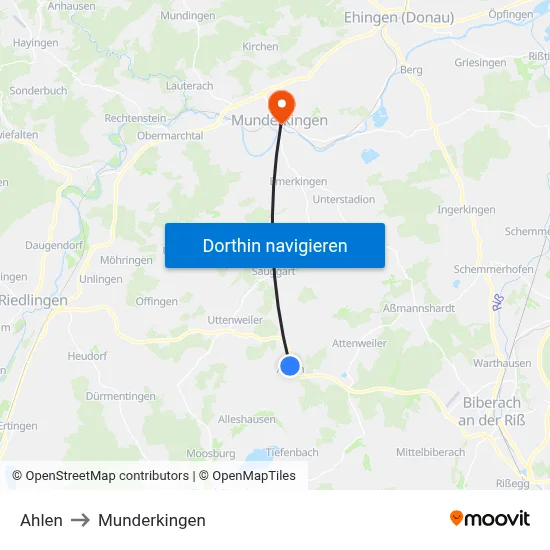 Ahlen to Munderkingen map