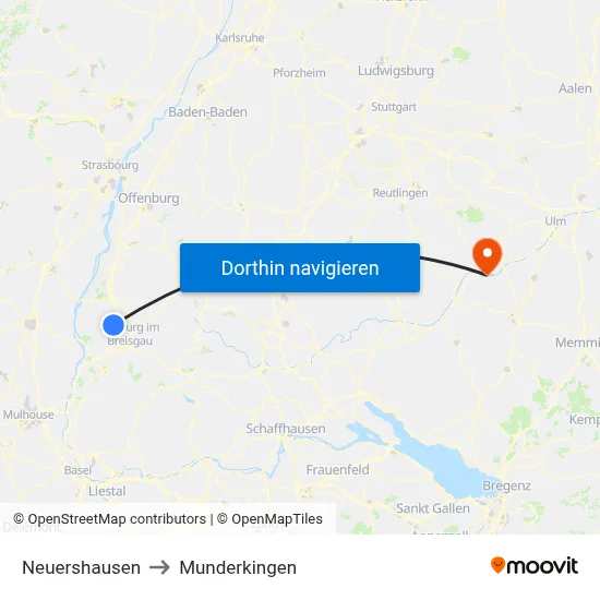 Neuershausen to Munderkingen map