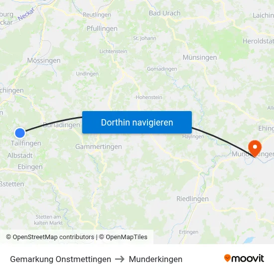 Gemarkung Onstmettingen to Munderkingen map