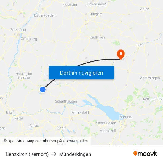Lenzkirch (Kernort) to Munderkingen map
