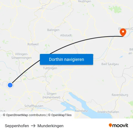 Seppenhofen to Munderkingen map
