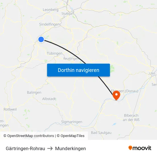 Gärtringen-Rohrau to Munderkingen map
