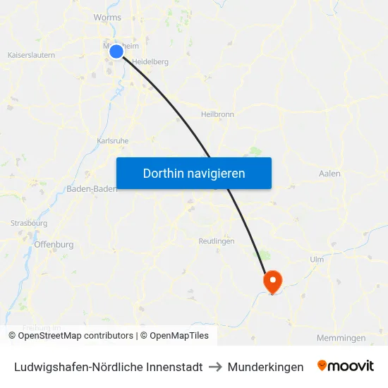Ludwigshafen-Nördliche Innenstadt to Munderkingen map