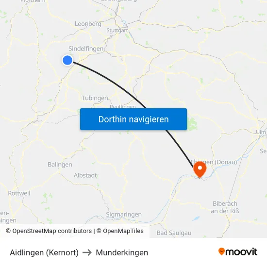Aidlingen (Kernort) to Munderkingen map