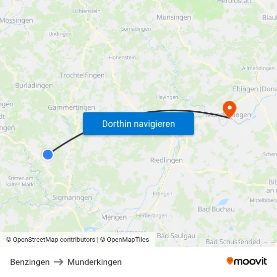 Benzingen to Munderkingen map