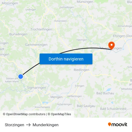 Storzingen to Munderkingen map
