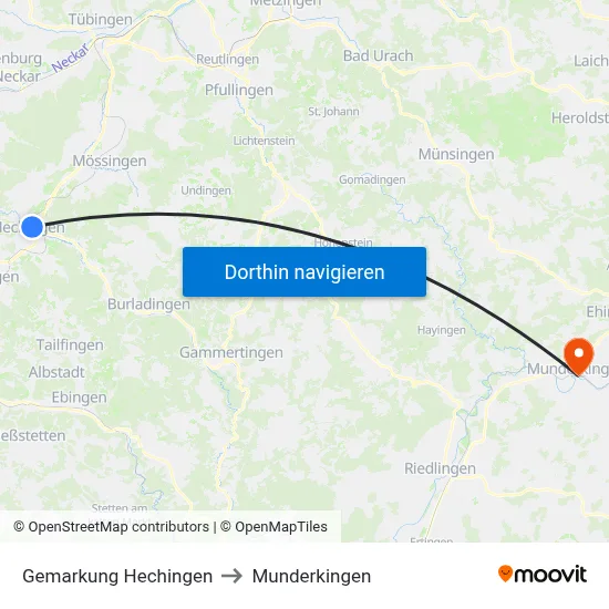 Gemarkung Hechingen to Munderkingen map