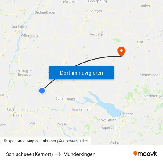 Schluchsee (Kernort) to Munderkingen map