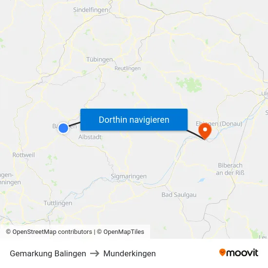 Gemarkung Balingen to Munderkingen map