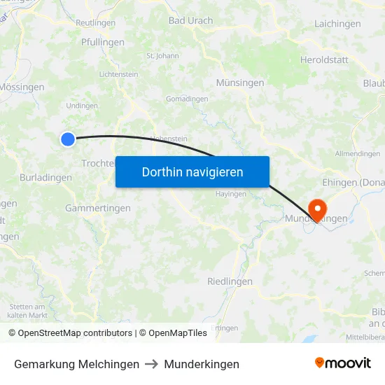 Gemarkung Melchingen to Munderkingen map