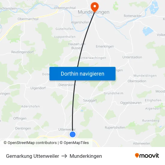Gemarkung Uttenweiler to Munderkingen map