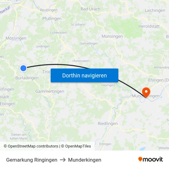Gemarkung Ringingen to Munderkingen map