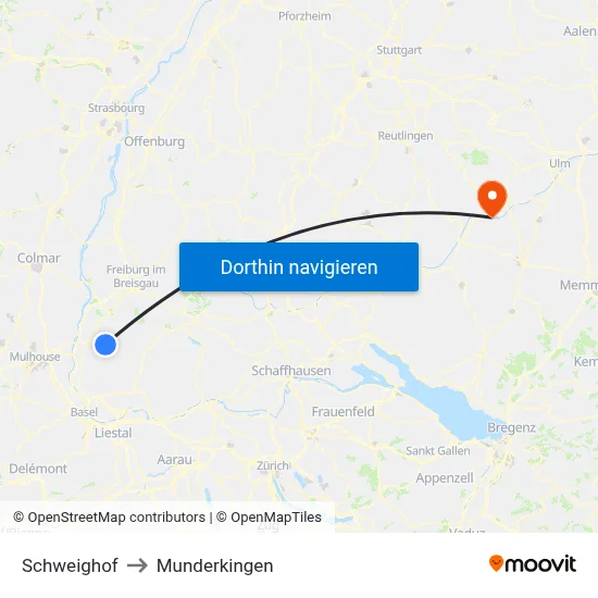 Schweighof to Munderkingen map