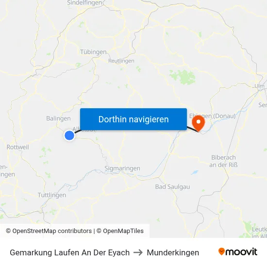 Gemarkung Laufen An Der Eyach to Munderkingen map