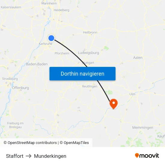 Staffort to Munderkingen map