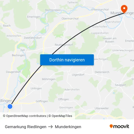 Gemarkung Riedlingen to Munderkingen map