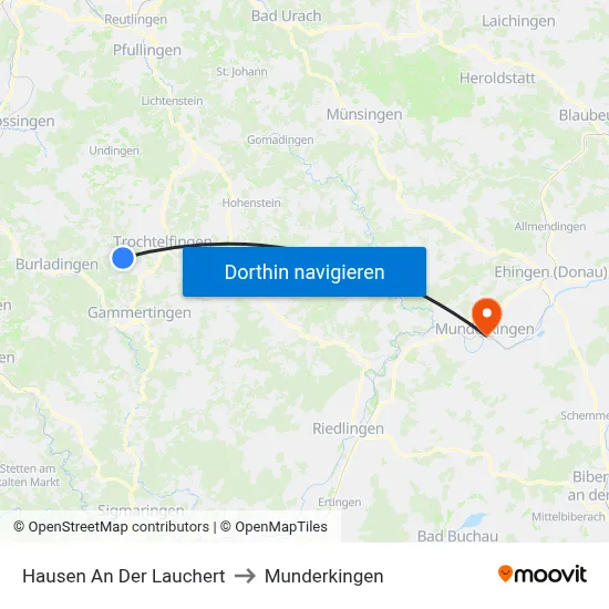 Hausen An Der Lauchert to Munderkingen map