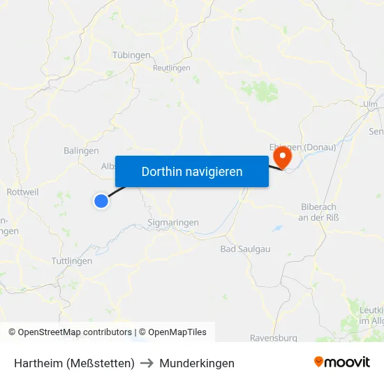 Hartheim (Meßstetten) to Munderkingen map