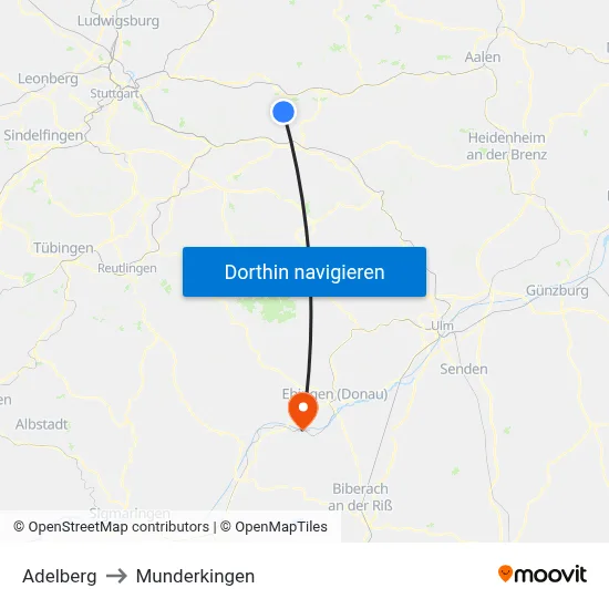 Adelberg to Munderkingen map