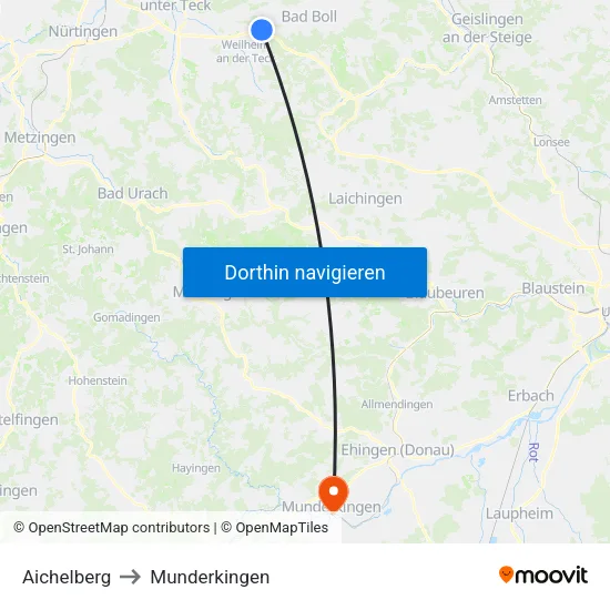 Aichelberg to Munderkingen map