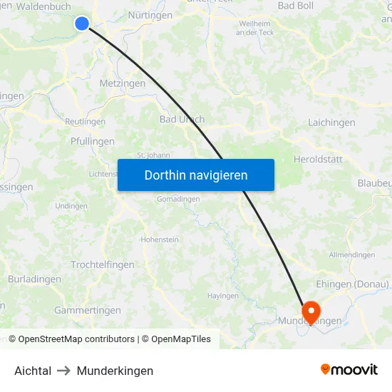 Aichtal to Munderkingen map