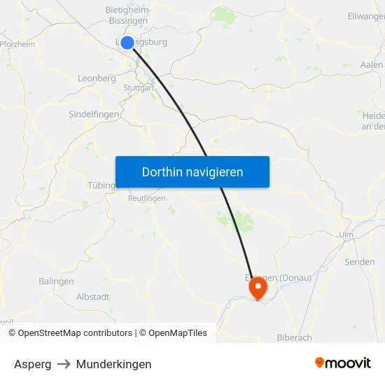 Asperg to Munderkingen map