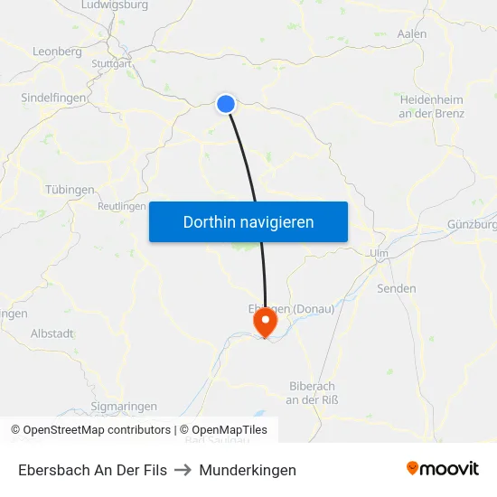 Ebersbach An Der Fils to Munderkingen map