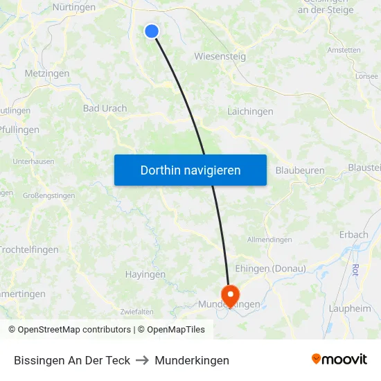 Bissingen An Der Teck to Munderkingen map