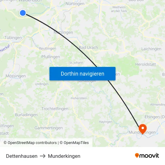 Dettenhausen to Munderkingen map