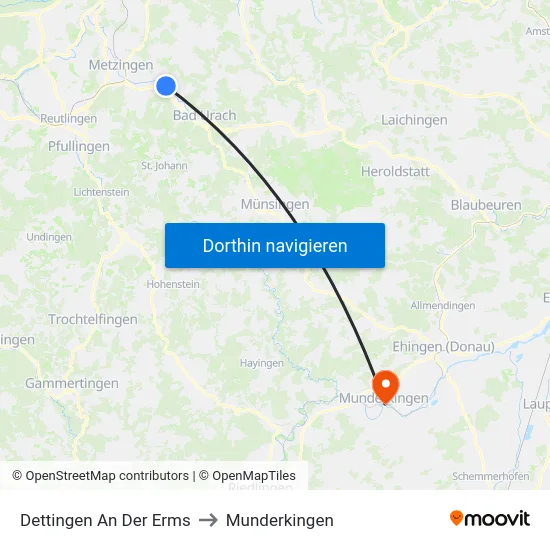 Dettingen An Der Erms to Munderkingen map