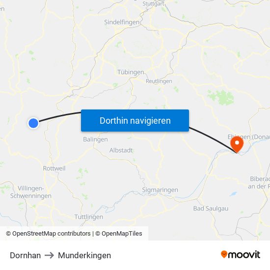 Dornhan to Munderkingen map