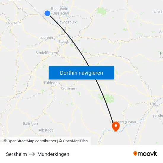 Sersheim to Munderkingen map