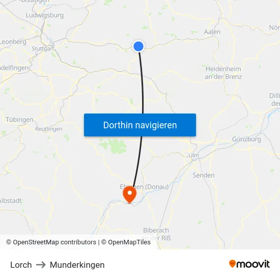 Lorch to Munderkingen map