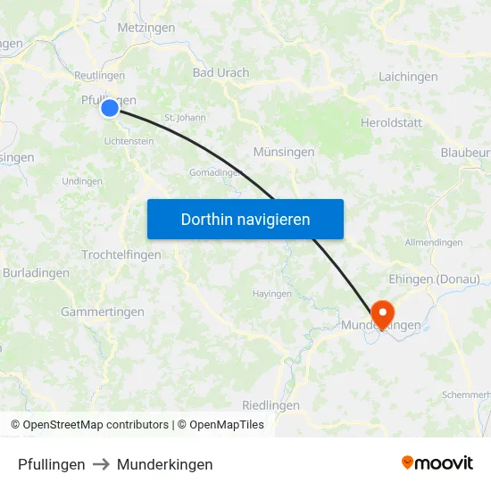 Pfullingen to Munderkingen map