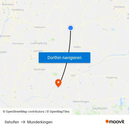 Ilshofen to Munderkingen map