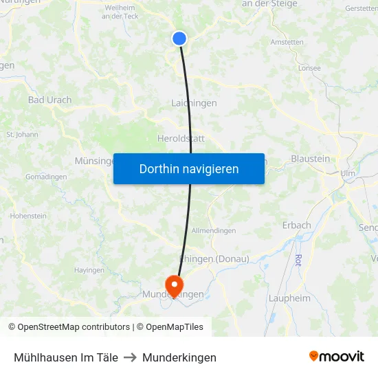Mühlhausen Im Täle to Munderkingen map