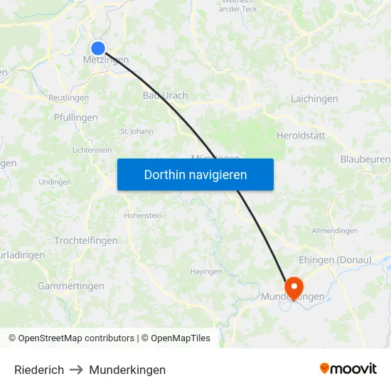 Riederich to Munderkingen map