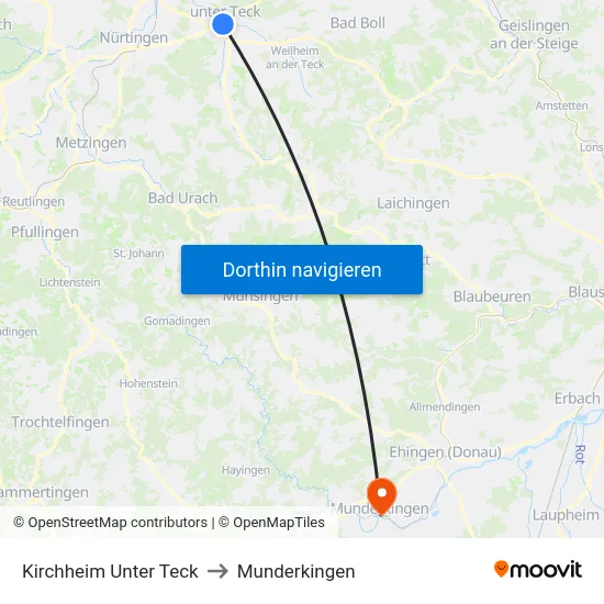 Kirchheim Unter Teck to Munderkingen map