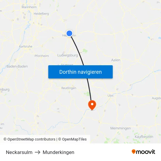 Neckarsulm to Munderkingen map