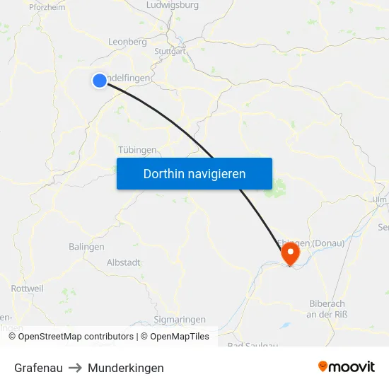 Grafenau to Munderkingen map