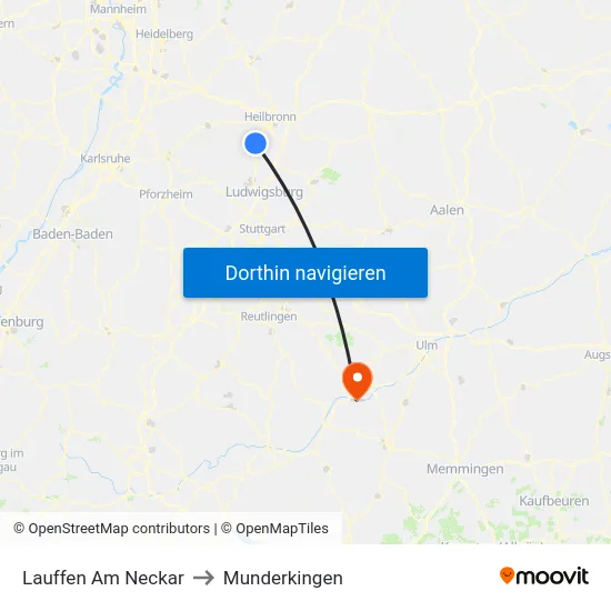 Lauffen Am Neckar to Munderkingen map