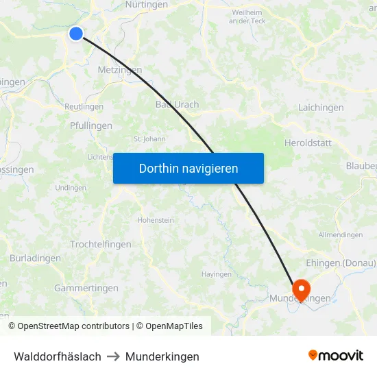 Walddorfhäslach to Munderkingen map
