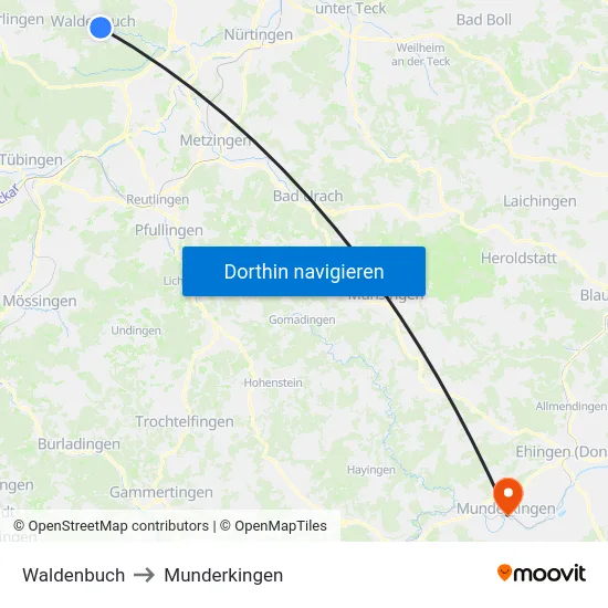 Waldenbuch to Munderkingen map