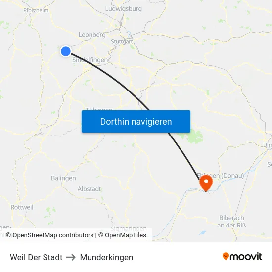 Weil Der Stadt to Munderkingen map