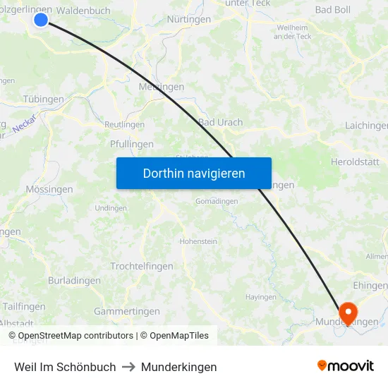Weil Im Schönbuch to Munderkingen map